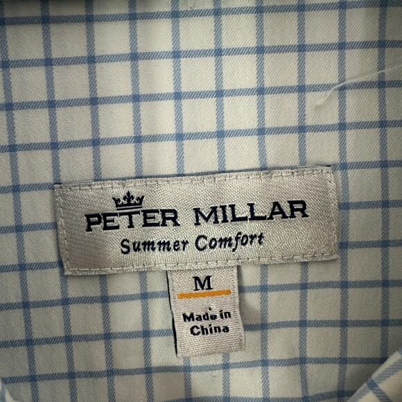 Peter Millar Summer Comfort 3M Open Golf Shirt Mens Medium Button Up White Blue - Picture 4 of 6